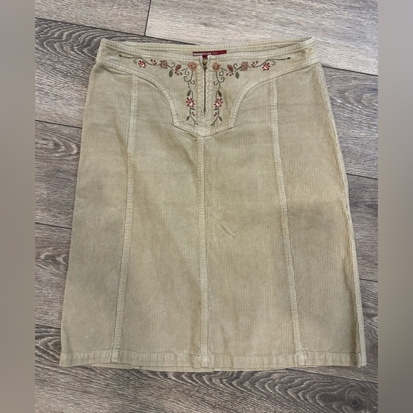 Zara Trafaluc Cotton Western Cowgirl Corduroy Embroidered Tan Skirt Y2K SZ 8 - Picture 1 of 5